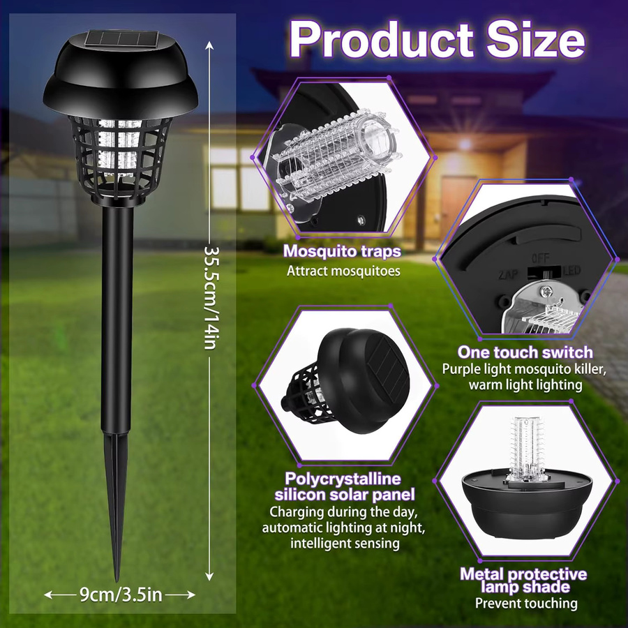 JOYINLED Solar-Insektenvernichter 2er-Pack oder 4er-Pack, wasserdichte Mückenkiller-Lampe in Schwarz für Garten, Terrasse und Innenbereich - Bild 5
