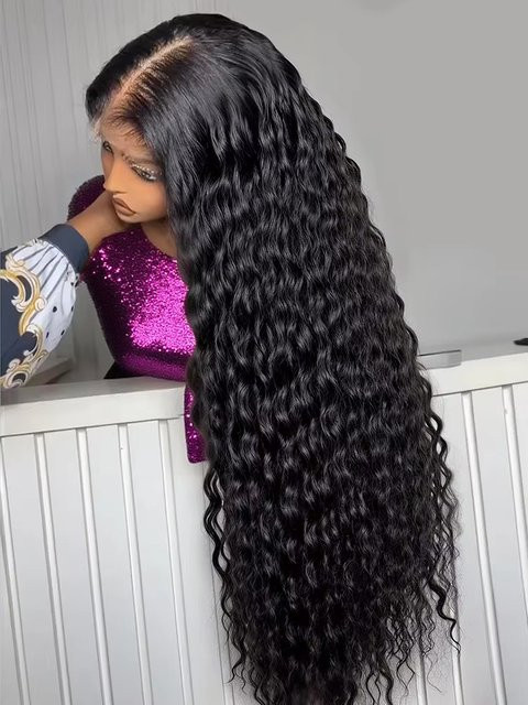 HJ WEAVE BEAUTY Lace Frontal Perücke, Deep Water Wave, Lockiges Echthaar, Damen - Bild 1