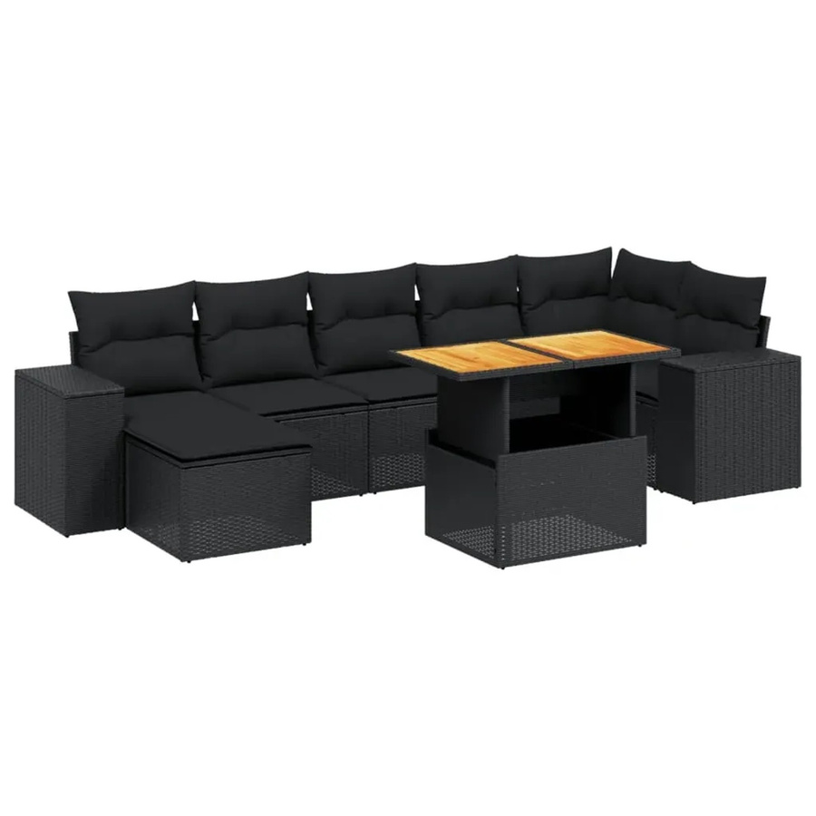 vidaXL 8-teilige Garten-Sofagarnitur aus Poly-Rattan und Akazienholz in Schwarz mit Kissen - Bild 2