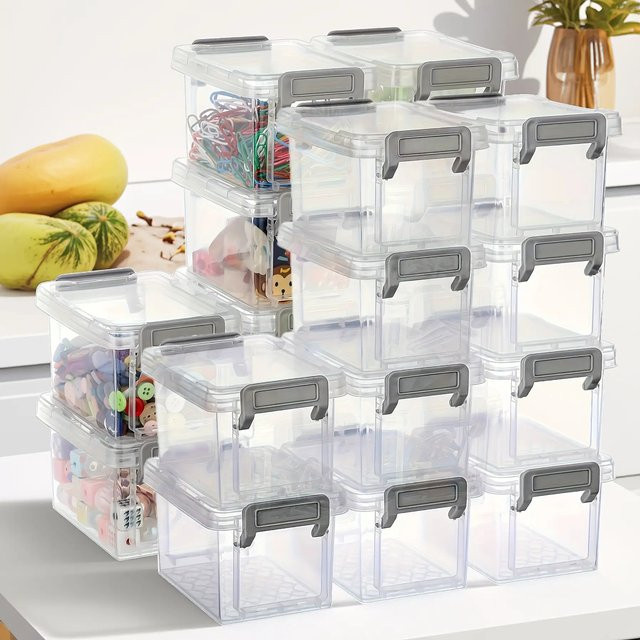 10 transparente Kunststoff-Aufbewahrungsboxen mit grauem Verschluss, stapelbare Organizer-Behälter für Bastelmaterialien und Kleinteile - Bild 1