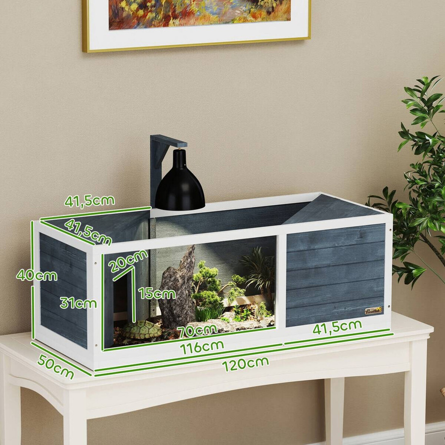 PawHut Schildkrötenhaus aus Holz in Grau und Weiß mit wetterfestem Gehege und aufklappbarer Oberseite, B/T/H: 120 x 50 x 40 cm - Bild 4