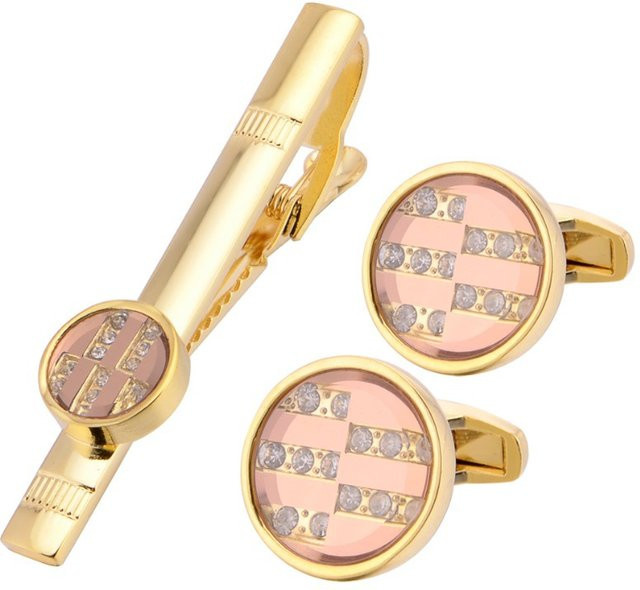 Qi Qi Wu Schmuck-Set Manschettenknöpfe & Krawattenklammer, Gold, Kristall, Herren - Bild 1