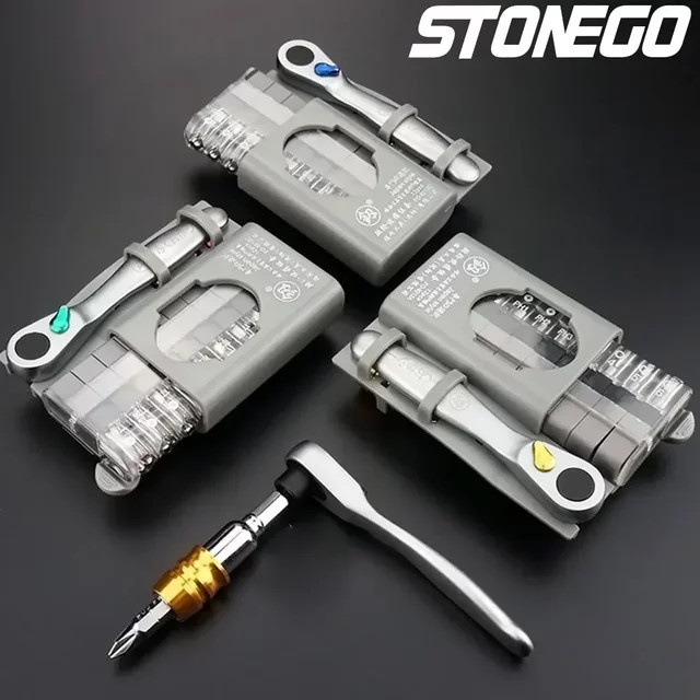STONEGO 12-teiliges Handwerkzeug-Set mit 10-Bit-Ratschenschraubendreher und Kombinationssteckschlüssel - Bild 1