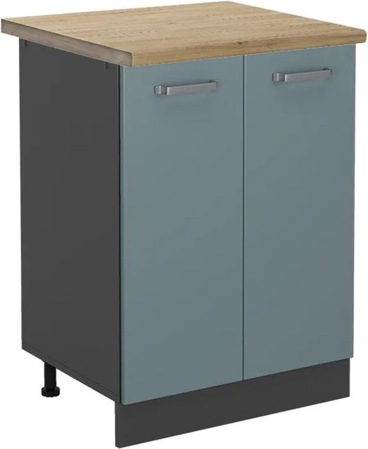 Vicco R-Line Küchenunterschrank in Blau-Grau/Anthrazit mit Eiche-Optik, B: 60 cm, H: 81,6 cm, T: 60 cm - Bild 1