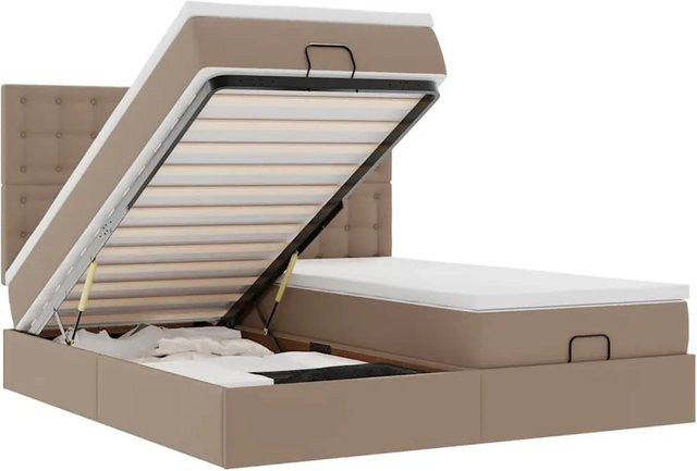 vidaXL Ottoman-Bett mit Matratze und LED-Unterbettbeleuchtung in Cappuccino, Kunstleder, B/T: 200 x 200 cm - Bild 1