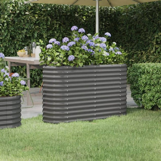 vidaXL Hochbeet aus pulverbeschichtetem Stahl in Grau, B/T/H: 114 x 40 x 68 cm - Bild 2
