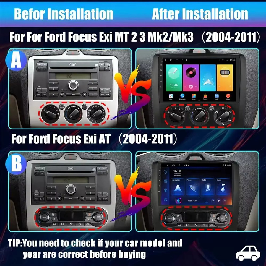 Icreative Android Multimedia Player für Ford Focus 2 3 Mk2 Mk3 2004-2011 mit Wireless Carplay, GPS und Bluetooth, 2din Stereo Autoradio in Schwarz - Bild 2
