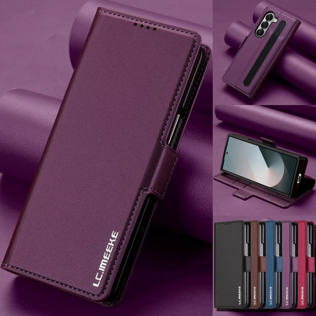 Magnetische Lederhülle im Brieftaschen-Design für Samsung Galaxy Z Fold (verschiedene Modelle) mit Kartenetui in Blau und Lila - Bild 1