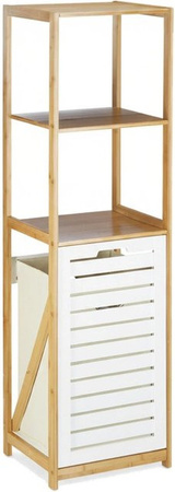 Relaxdays Badregal mit Wäschekorb aus Bambus in Weiß im Landhausstil, H: 130 cm, B: 37 cm, T: 33 cm