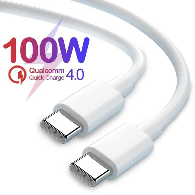 USB Typ-C zu USB-C Kabel 100W 5A PD Schnellladekabel in Weiß, Länge: 2 m - Bild 1