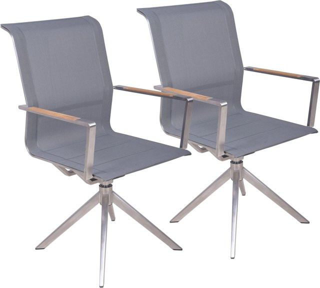 DELUKE Gartenstuhl LINA 2er Set Drehstühle aus Edelstahl in Grau mit Armlehnen, H x B x T: 95 x 63 x 54 cm - Bild 1