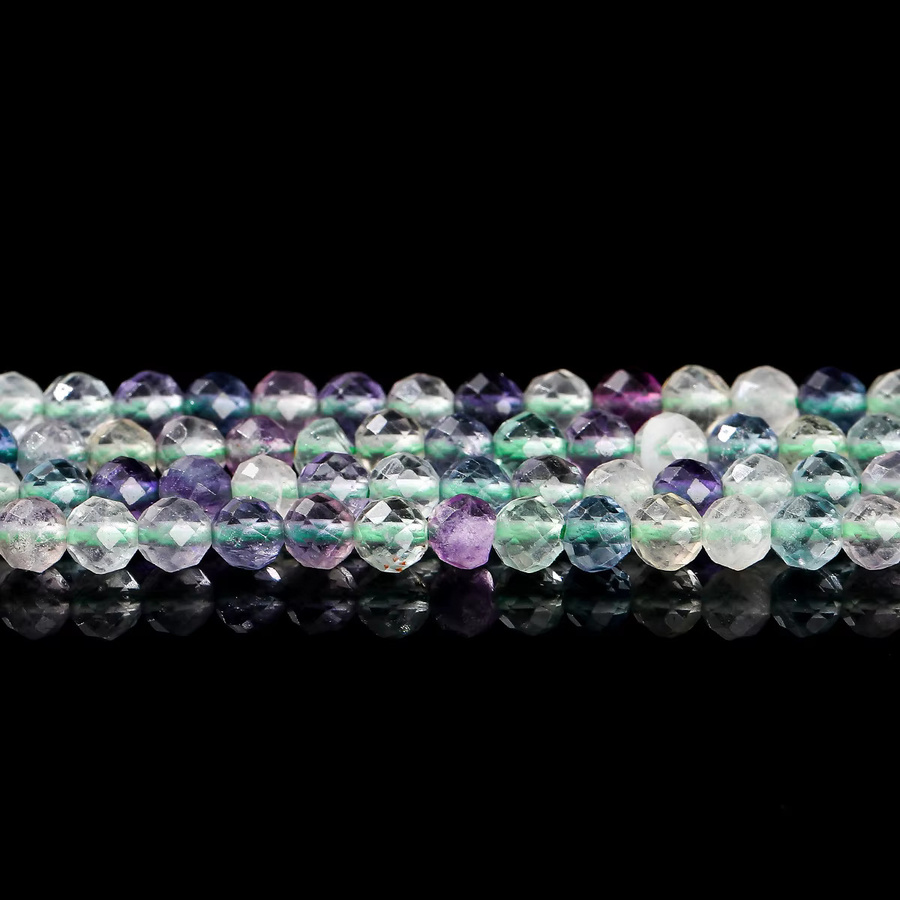 Perlen Fluorit, mehrfarbig, facettiert, rund, lose Spacer - Bild 2