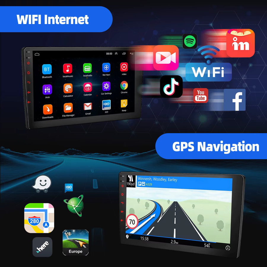 ESSGOO Universal Android 15 Autoradio mit 4+128 GB, Wireless CarPlay, Android Auto, GPS, Bluetooth und Mirror Link in Schwarz - Bild 5