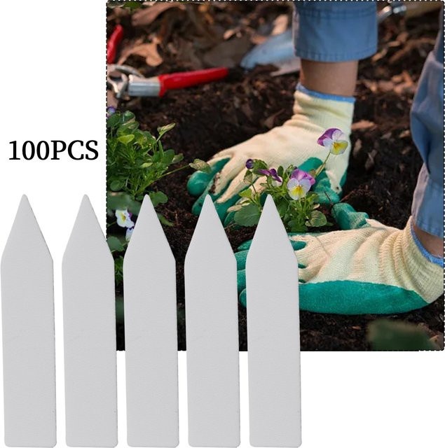 100 Stück Gartenpflanzen Etiketten aus weißem Kunststoff, wasserfeste Pflanzmarker für Garten und Kindergarten - Bild 1