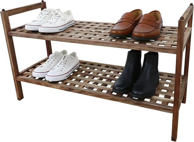 Relaxdays Schuhregal aus Akazienholz in Natur Braun, 2 Ebenen, stapelbar, B/T/H: 69 x 41 x 26 cm - Bild 1
