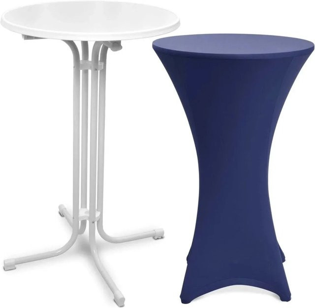 Beautissu Bellini Stehtisch Weiß mit Stella Stehtischhusse Blau, Durchmesser: 70 cm - Bild 1