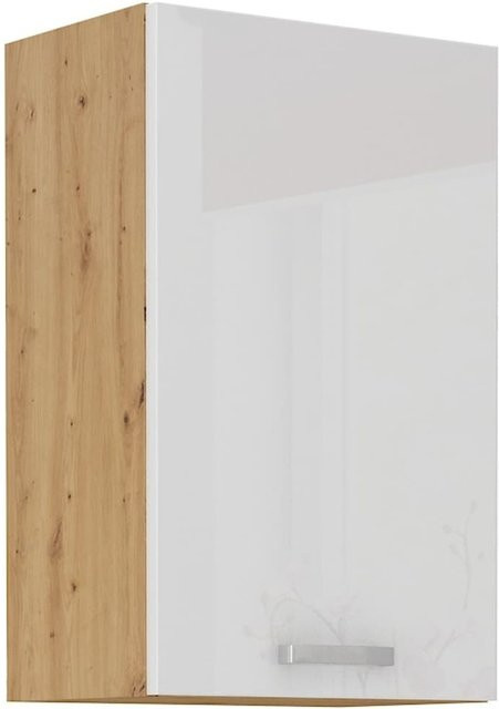 Hängeschrank für die Küche in Eiche Artisan und Weiß Hochglanz mit 2 Einlegböden, Breite: 50 cm - Bild 1