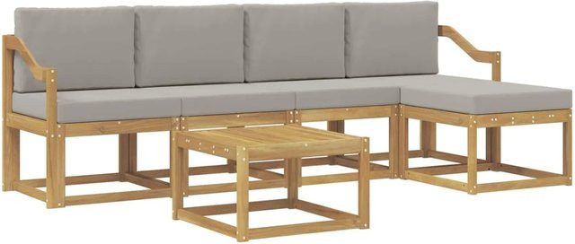 vidaXL Outdoor-Sofagarnitur 6-teilig aus Akazienholz in Weiß und Hellgrau, B/T/H: 59 x 59 x 37 cm - Bild 1