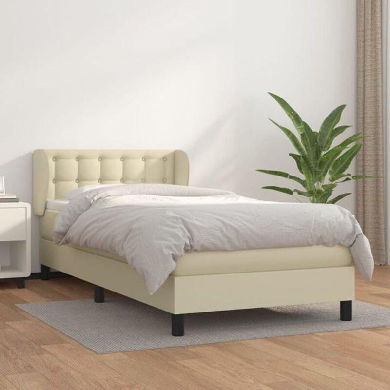 vidaxl Boxspringbett mit Matratze in Beige aus Kunstleder und Massivholz B/T/H: 100 x 200 cm - Bild 1