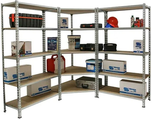 PROREGAL Regal-Set bestehend aus 1x Eckregal und 2x Schwerlastregal Muli, verzinkt, Farbe Silber, H x B x T: 180 x 180 x 30 cm, Fachlast 200 kg - Bild 1