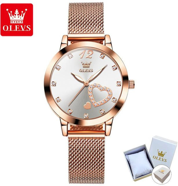 OLEVS Armbanduhr, Quarz, Edelstahl, Weiß, 36 mm, Damen - Bild 1