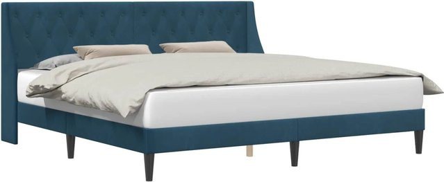 vidaXL Bettrahmen mit Kopfteil aus Samt in Blau, B/T/H: 200 x 200 x 102 cm - Bild 1
