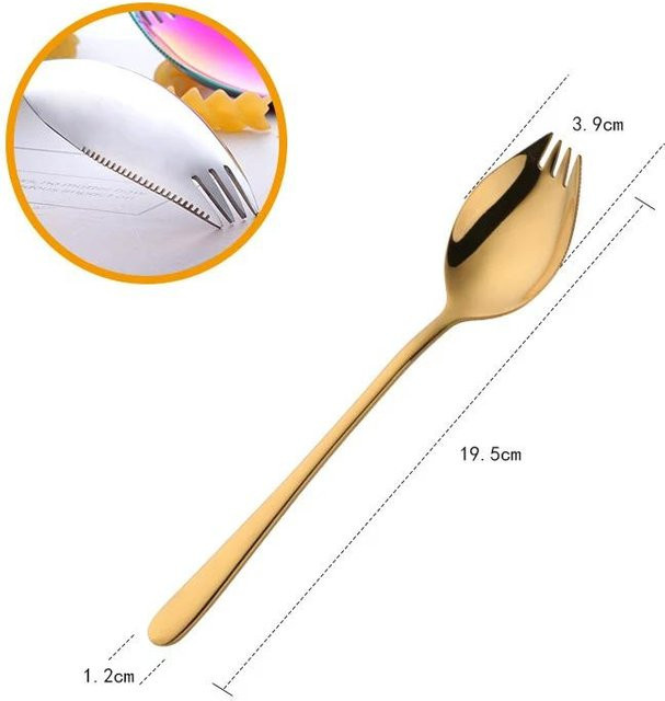 3 in 1 Spork aus Edelstahl von Yiran Furniture in Gold für Nudeln, Salat und Obst - Bild 1