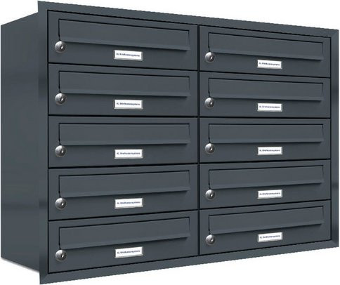 AL Briefkasten für 10 Parteien zur Unterputzmontage, grau, B/H/T: 153,528 x 61,5 x 27,5 cm - Bild 1