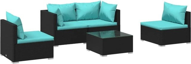 vidaXL 5-tlg Garten-Lounge-Set aus Poly-Rattan mit Kissen und Couchtisch in Schwarz - Bild 1