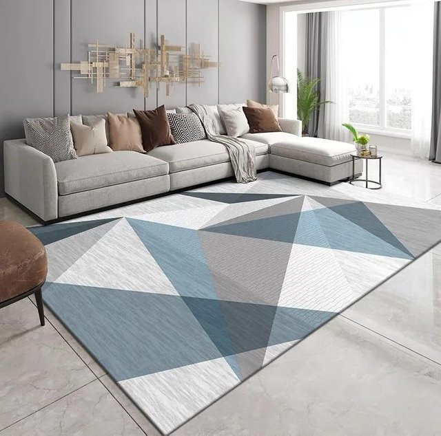 Karpetti Wohnzimmerteppich mit geometrischem Design in Blau, rutschfest und waschbar, B/T: 80 x 50 cm - Bild 1