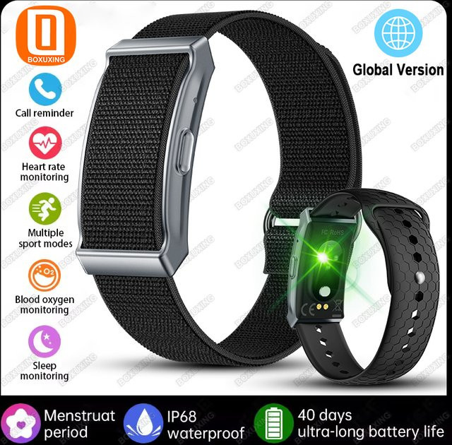 BOXUXING Smartwatch ohne Bildschirm für Männer und Frauen, Sportarmband mit Herzfrequenzmonitor, IP68 wasserdicht und Anruf-Erinnerung, Schwarz - Bild 1