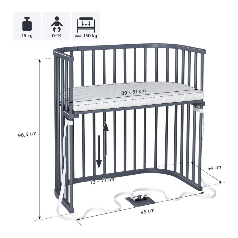 Babybay Beistellbett Boxspring aus Buche in Grau, B/T: 89 x 51 cm - Bild 2
