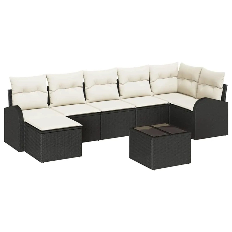 vidaXL Garten-Sofa-Set aus Poly-Rattan in Schwarz mit 8-teiliger Polsterung und Kissen in Schwarz-Creme - Bild 2