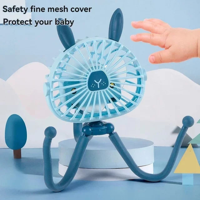 Vvocci Mini Oktopus-Ventilator, USB wiederaufladbarer elektrischer Ventilator in Blau, tragbar und leise für Kinderwagen oder Kinderbett - Bild 1
