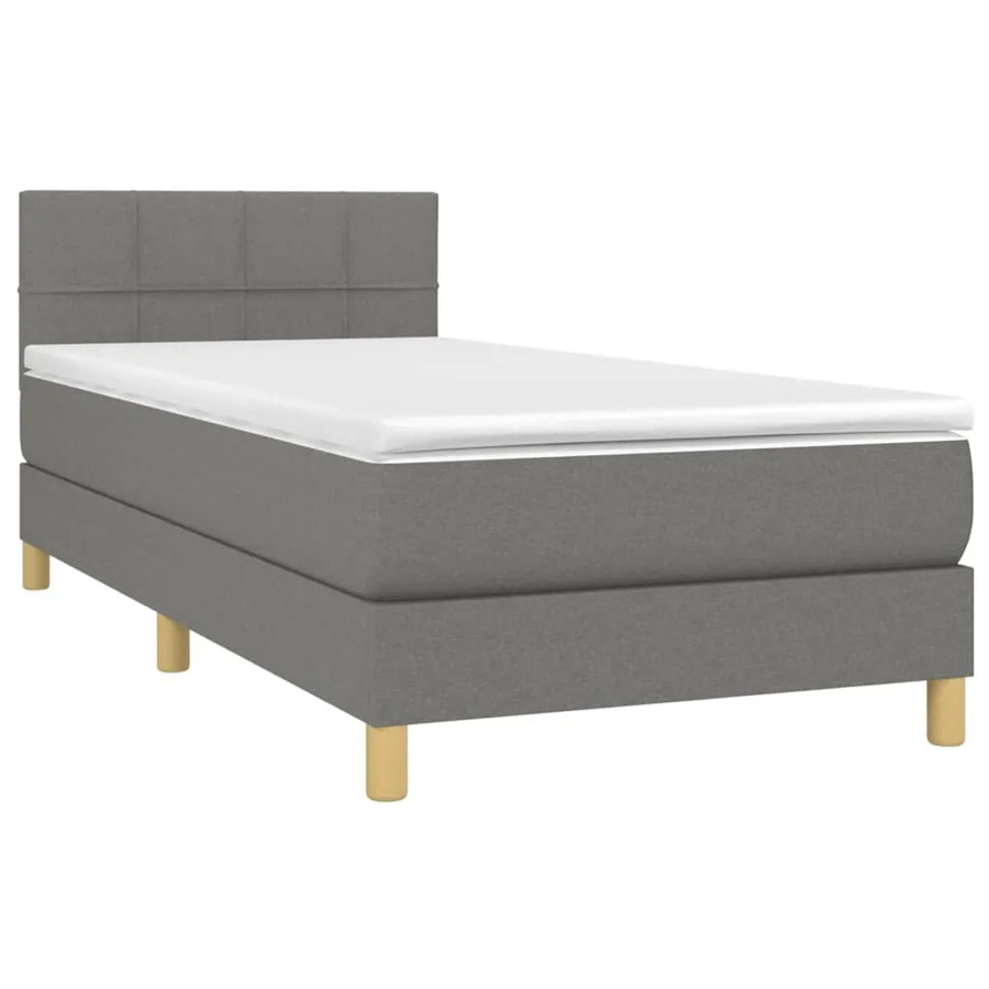 vidaXL Boxspringbett mit Matratze und LED-Unterbettbeleuchtung in Dunkelgrau, Hybrid-Bett mit USB-Ladeanschluss und Taschenfederkern, B/T/H: 80 x 200 cm - Bild 2