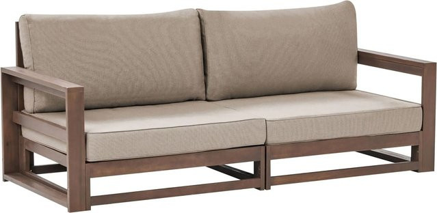 Beliani Gartensofa TIMOR aus Akazienholz in Taupe mit Polsterung und Kissen, B/T/H: 184 x 75 x 72 cm - Bild 1