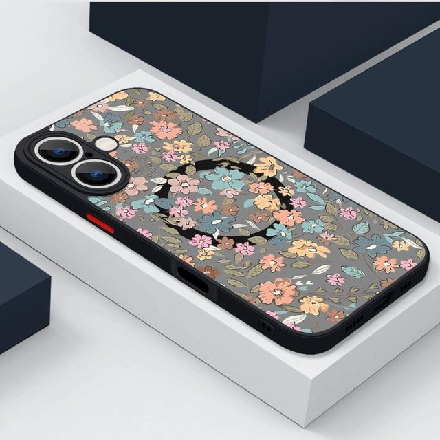 Yiran Bag Magnetische Handyhülle mit buntem Blumenmuster für iPhone 12 bis iPhone 16 Pro Max, kompatibel mit MagSafe, Acrylhülle mit weichen Kanten, Multicolour - Bild 1