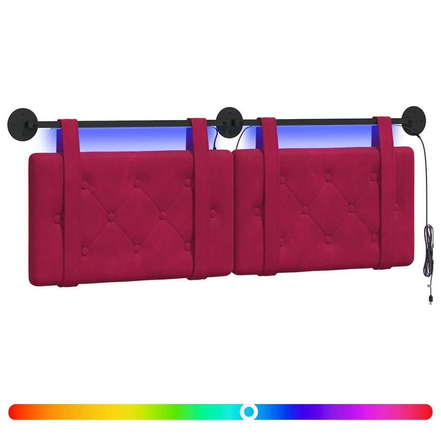 vidaXL Hängendes Kopfteil aus Samt mit LED-Licht in Weinrot, B/H: 130 x 55 cm - Bild 2