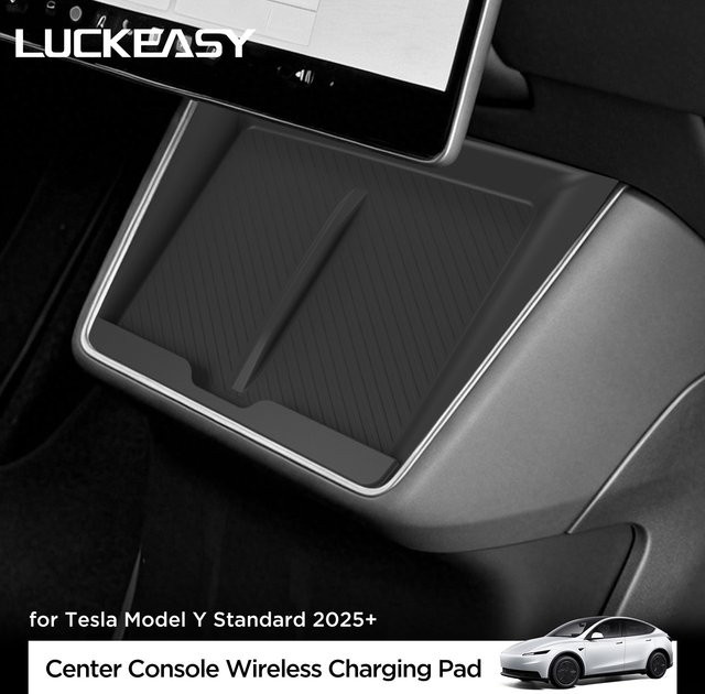 LUCKEASY Kabellose Ladestation und rutschfeste Schutzmatte für Tesla Model Y Standard RWD 2025, Schwarz - Bild 1