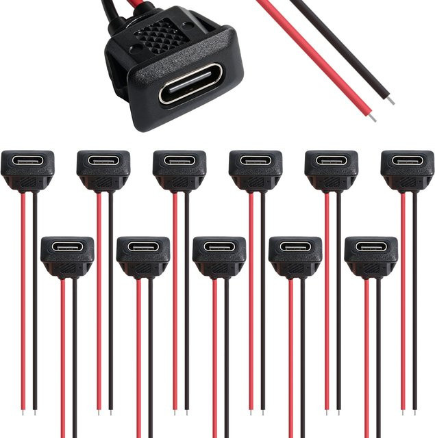 20er Set AOKIN USB-C Weibliche Chassis Buchsen mit 2 Pin und Wasserdichtem Ladeport in Schwarz - Bild 1