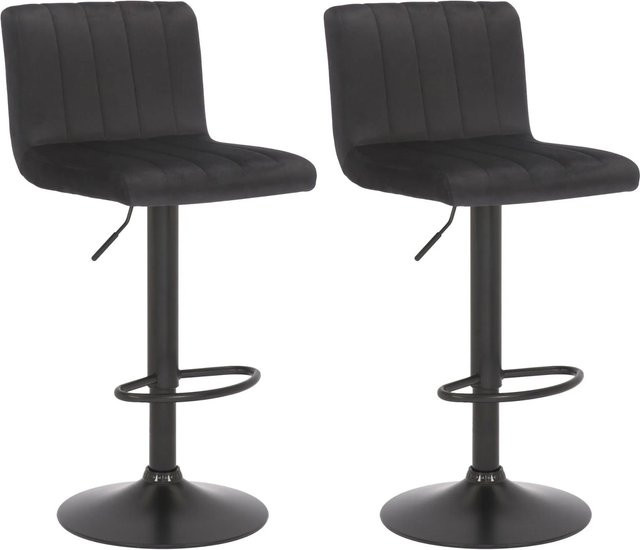 DELUKE 2er Set Barhocker NUBEL in Schwarz mit Samtbezug und Stepp-Muster, höhenverstellbar, drehbar mit Lehne, B/T/H: 41 x 49 x 87 cm - Bild 1