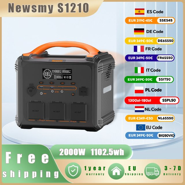 Newsmy S1210 Tragbare Powerstation 1200W Solargenerator mit 1102,5Wh LMFP-Batterie für Camping und Outdoor - Bild 1