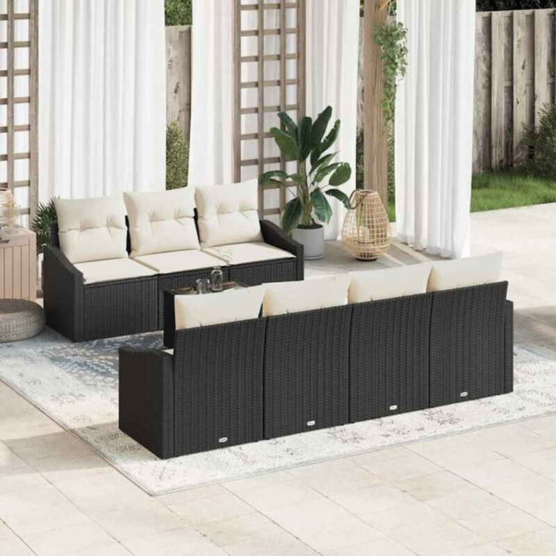 Vidaxl Garten-Sofa-Set aus Polyrattan mit 8 Kissen in Schwarz und Creme, B/T/H: 55 x 55 x 37 cm - Bild 1