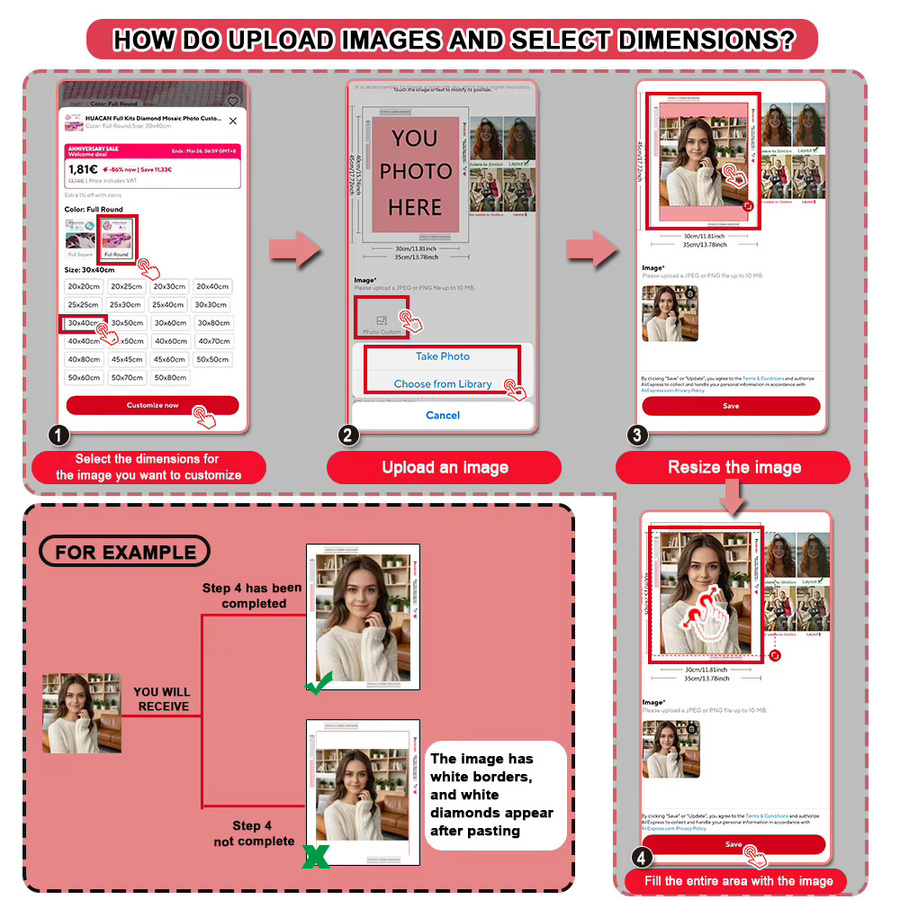 HUACAN DIY Diamantmalerei mit eigenem Foto als personalisiertes Strass-Bild in Vollplatz-Rundform, Mehrfarbig - Bild 3