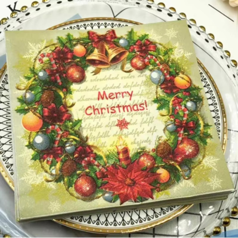 GUANYAO Weihnachtliche Servietten mit Glocken-Motiv, bunt bedruckt, B/B: 33 x 33 cm - Bild 2