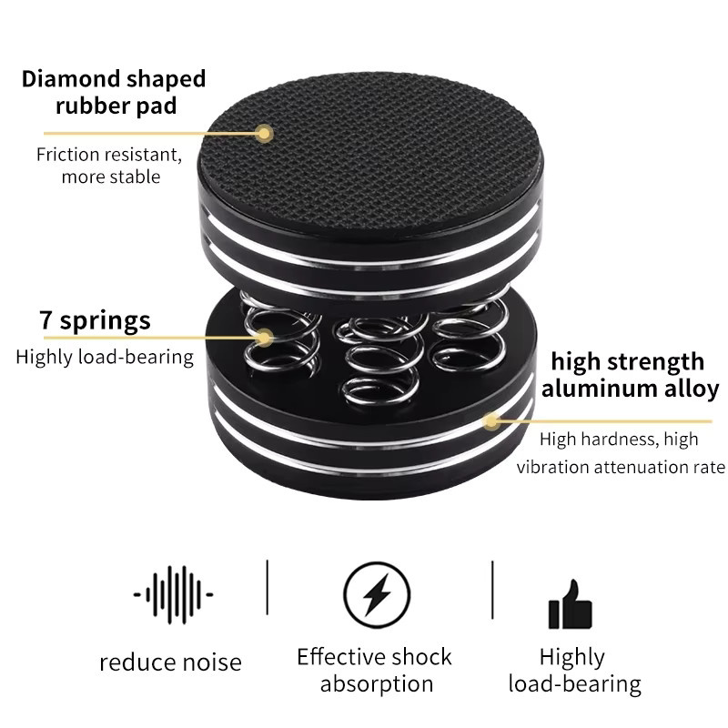 YYTCG HiFi Shock Spikes aus Aluminiumlegierung mit Federdämpfungspad für Audio-Geräte, 4 Stück, Schwarz - Bild 3