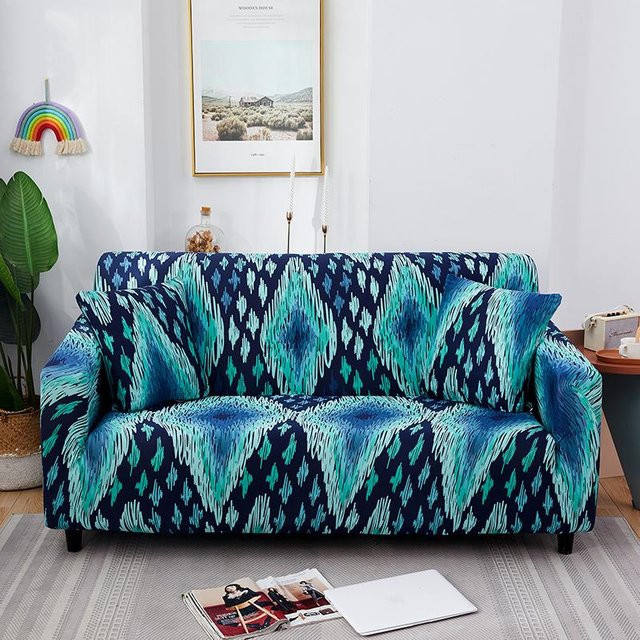 Elastischer Sofabezug mit Grafikprint in Blau, ideal für Haustiere und maschinenwaschbar, Größe Small - Bild 1