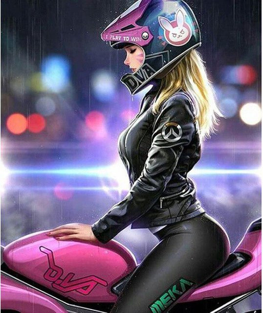 FIYO Diamant-Stickerei Set Motorrad-Mädchen als Diamant-Mosaik und Kreuzstichmuster, Multicolor, Breite: 20 cm, Höhe: 30 cm - Bild 1