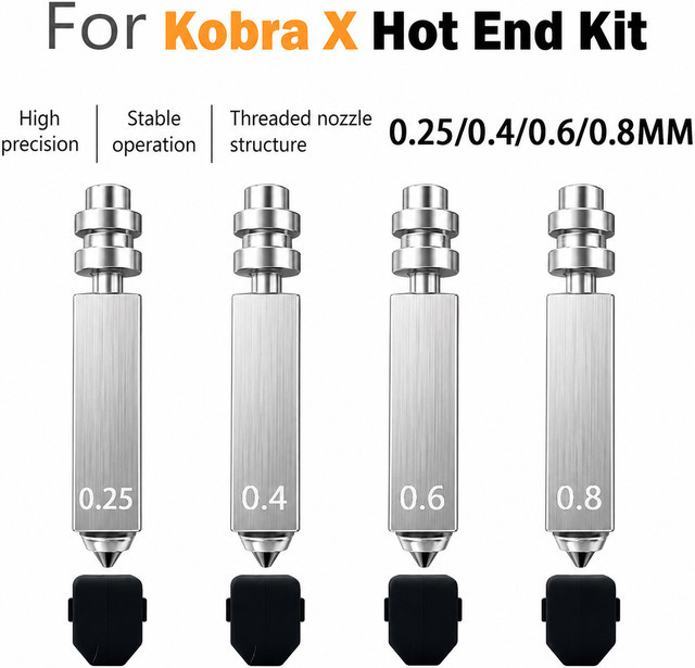 Anycubic Bimetall-Düsenheizbaugruppe aus gehärtetem Stahl für Anycubic Kobra X Hotend, Farbe: Silber, Durchmesser: 0,25 mm, 0,4 mm, 0,6 mm, 0,8 mm - Bild 1