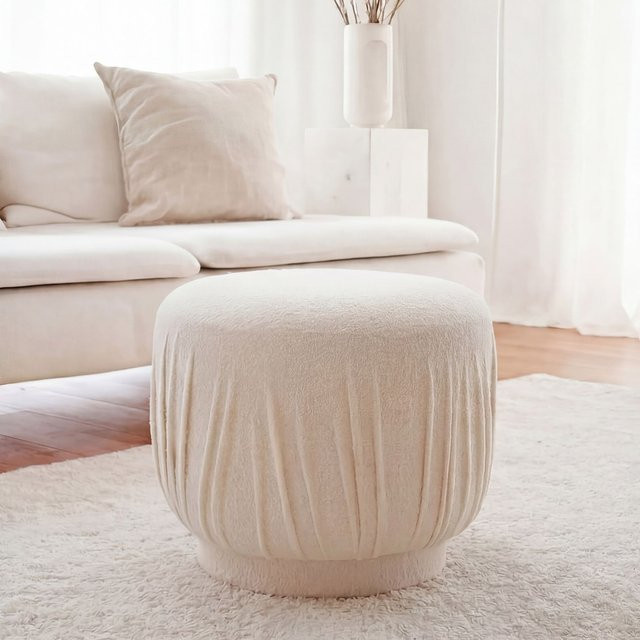 Runder Polsterhocker Finebuy aus Stoff in Beige, Durchmesser: 50 cm - Bild 1